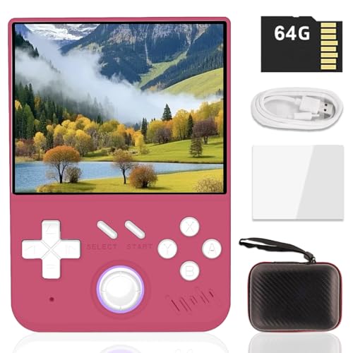 My Mini Handheld Spielkonsole,Retro Handheld Eingebaut in Linux OpenGL Es 3,2, 64G TF Karte 15000 Spiele,30 Emulatoren,3,5in IPS Bildschirm,4000mAh Handheld Game Console mit Tasche (Pink 64G) von S_way