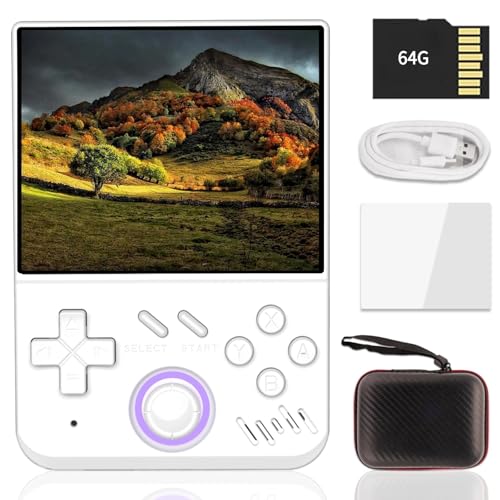 My Mini Handheld Spielkonsole,Retro Handheld Eingebaut in Linux OpenGL Es 3,2, 64G TF Karte 15000 Spiele,30 Emulatoren,3,5in IPS Bildschirm,4000mAh Handheld Game Console mit Tasche (Weiß 64G) von S_way