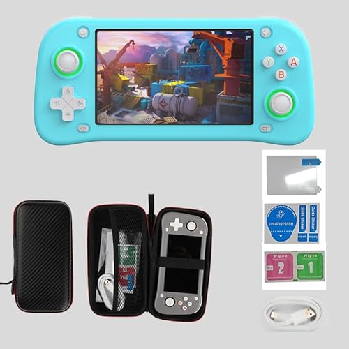 XF43 Handheld Spielkonsole, Retro Handheld Eingebaut in Linux System, 64G TF Karte 15000 Spiele, 30 Emulatoren, 4,3in IPS Bildschirm, 3000mAh Handheld Game Console mit Tasche (Blau 128G) von S_way