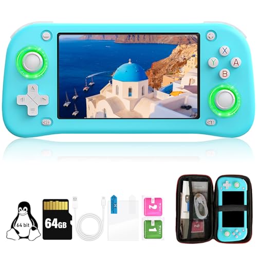 XF43 Handheld Spielkonsole, Retro Handheld Eingebaut in Linux System, 64G TF Karte 15000 Spiele, 30 Emulatoren, 4,3in IPS Bildschirm, 3000mAh Handheld Game Console mit Tasche (Blau 64G) von S_way