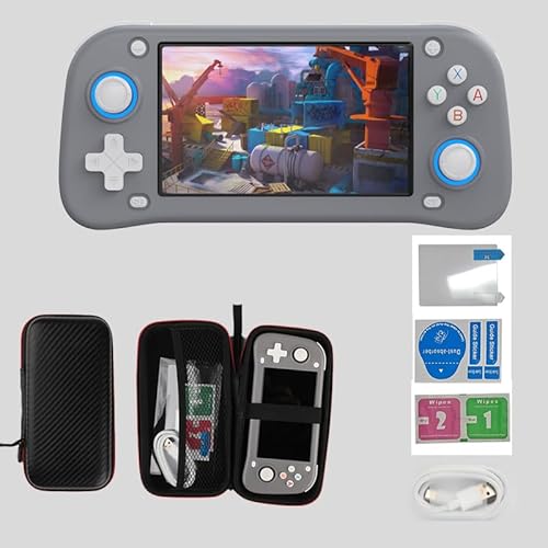 XF43 Handheld Spielkonsole, Retro Handheld Eingebaut in Linux System, 64G TF Karte 15000 Spiele, 30 Emulatoren, 4,3in IPS Bildschirm, 3000mAh Handheld Game Console mit Tasche (Grau 128G) von S_way