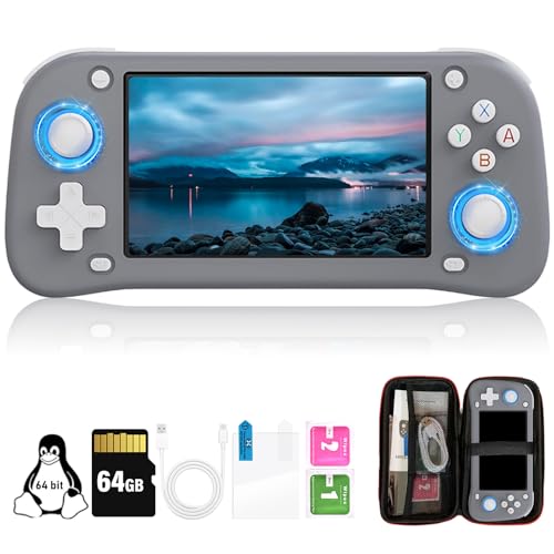 XF43 Handheld Spielkonsole, Retro Handheld Eingebaut in Linux System, 64G TF Karte 15000 Spiele, 30 Emulatoren, 4,3in IPS Bildschirm, 3000mAh Handheld Game Console mit Tasche (Grau 64G) von S_way
