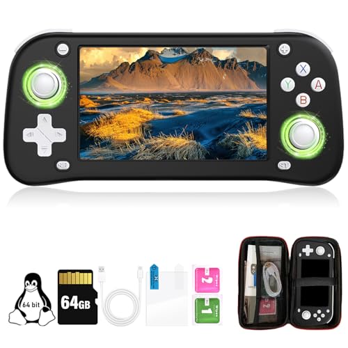 XF43 Handheld Spielkonsole, Retro Handheld Eingebaut in Linux System, 64G TF Karte 15000 Spiele, 30 Emulatoren, 4,3in IPS Bildschirm, 3000mAh Handheld Game Console mit Tasche (Schwarz 64G) von S_way