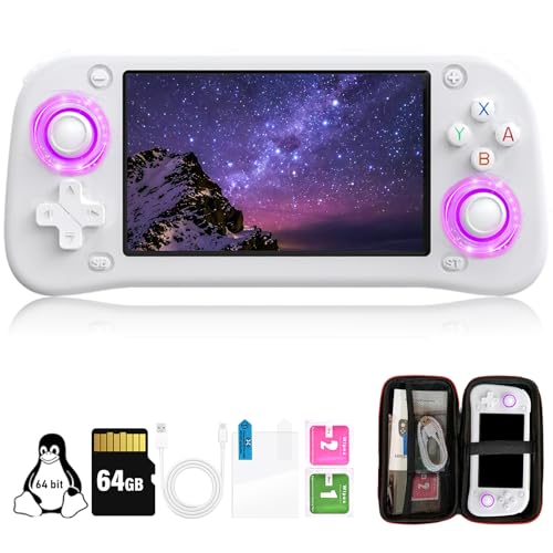 XF43 Handheld Spielkonsole, Retro Handheld Eingebaut in Linux System, 64G TF Karte 15000 Spiele, 30 Emulatoren, 4,3in IPS Bildschirm, 3000mAh Handheld Game Console mit Tasche (Weiß 64G) von S_way
