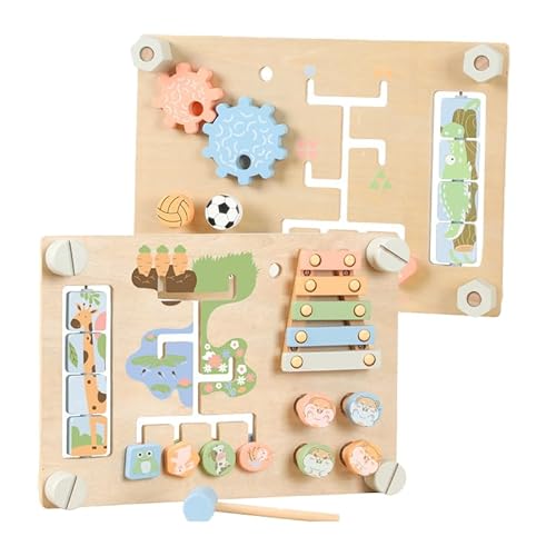 S.E.Q quick.simple.easy Montessori Holz Tier Activity Board für Kleinkinder – Musikalisches Busy Board mit Xylophon, Tierlabyrinth & Zahnrädern – frühes Lernen Feinmotorisches Spielzeug für Kinder im von S.E.Q quick.simple.easy