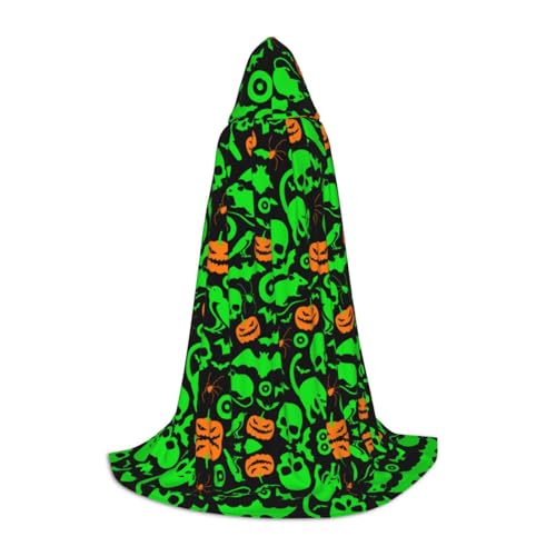 SAAKE Grüner Geister-Horror-Halloween-Kürbis-Druck, Umhang, Cosplay, Halloween, Kapuzenumhang, Karneval, Party-Dekoration, 130/150/170 cm, Hexenkostüm SAAKE Grüner Geister-Horror-Halloween-Kürbis-Druck, Umhang, Cosplay, Halloween, Kapuzenumhang, Karneval, Party-Dekoration, 130/150/170 cm, Hexenkostüm von SAAKE