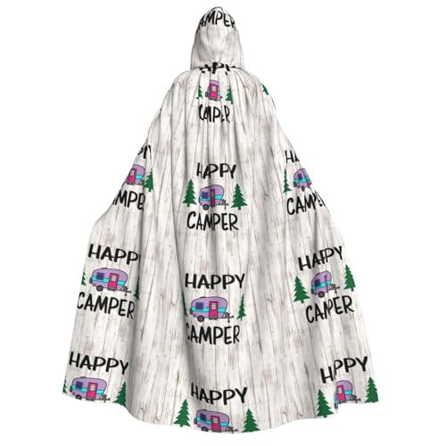 SAAKE Kapuzenumhang mit Aufschrift "Happy Camper", für Erwachsene, Zauberer-Kostüm, Halloween, Cosplay, Karneval, Maskerade, Partys von SAAKE
