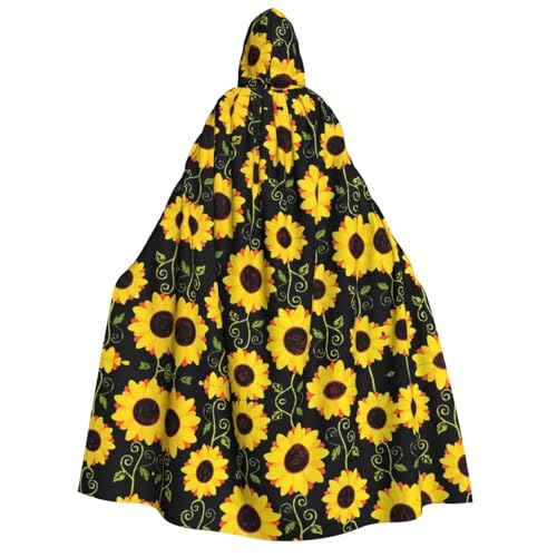 SAAKE Kapuzenumhang mit Sonnenblumendruck für Erwachsene, Zauberer-Kostüm, Halloween, Cosplay, Karneval, Maskerade, Partys von SAAKE