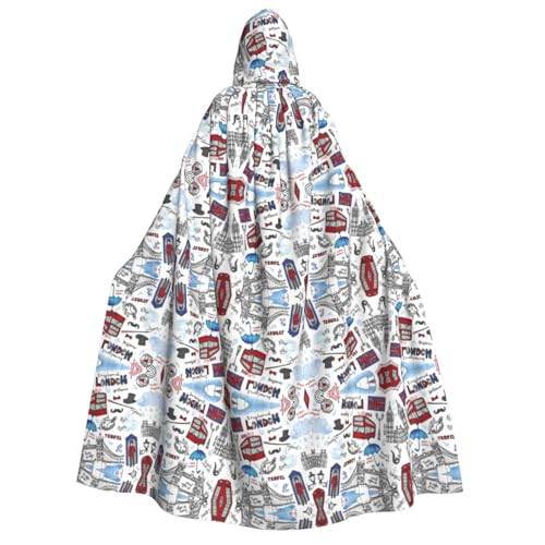 SAAKE London Print Kapuzenumhang Erwachsene Zauberer Kostüm Halloween Cosplay Karneval Maskerade Partys von SAAKE