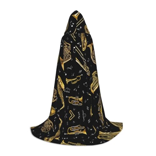 SAAKE Umhang mit Musikinstrumenten, bedruckt, Cosplay, Halloween, mit Kapuze, Karneval, Party, Dekoration, 130/150/170 cm, Hexenkostüm von SAAKE
