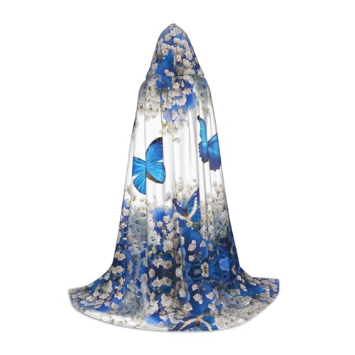 SAAKE Umhang mit blauen Schmetterlingen und weißen Blumen, für Cosplay, Halloween, mit Kapuze, Karneval, Party-Dekoration, 130/150/170 cm, Hexenkostüm SAAKE Umhang mit blauen Schmetterlingen und weißen Blumen, für Cosplay, Halloween, mit Kapuze, Karneval, Party-Dekoration, 130/150/170 cm, Hexenkostüm von SAAKE