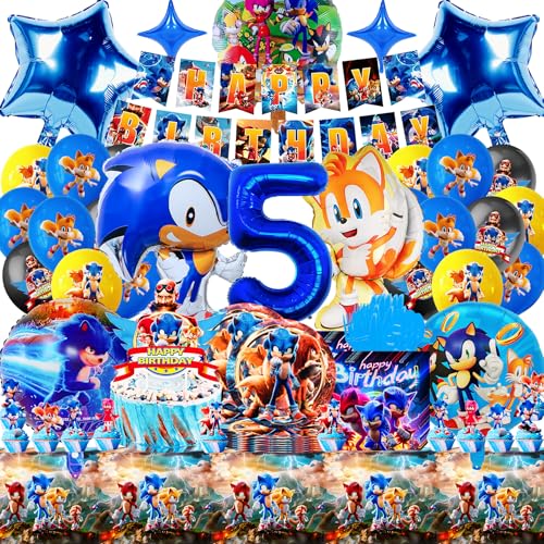 SABAN Soni Geburtstagsdeko 5 Jahre, 95 Stück Soni Partygeschirr Set mit 3D Folienballon,Teller und Servietten, Hochwertig Geburtstag Banner und Tortendeko, Perfekt für Blau Themen Kindergeburtstage SABAN Soni Geburtstagsdeko 5 Jahre, 95 Stück Soni Partygeschirr Set mit 3D Folienballon,Teller und Servietten, Hochwertig Geburtstag Banner und Tortendeko, Perfekt für Blau Themen Kindergeburtstage von SABAN
