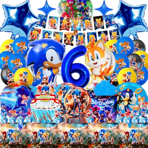 SABAN Soni Geburtstagsdeko 6 Jahre, 95 Stück Soni Partygeschirr Set mit 3D Folienballon,Teller und Servietten, Hochwertig Geburtstag Banner und Kuchendeko, Perfekt für Blau Themen Kindergeburtstage SABAN Soni Geburtstagsdeko 6 Jahre, 95 Stück Soni Partygeschirr Set mit 3D Folienballon,Teller und Servietten, Hochwertig Geburtstag Banner und Kuchendeko, Perfekt für Blau Themen Kindergeburtstage von SABAN
