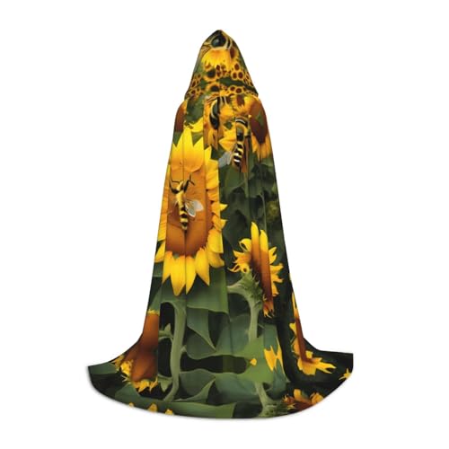 Kapuzenumhang mit Sonnenblumen-Bienen-Druck, für Herren, Zauberer-Umhang mit Kapuze, perfekt für Halloween und Cosplay von SABFWF