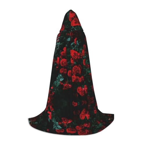 SABFWF Kapuzenumhang für Herren, mit rotem und schwarzem Rosenmuster, Zauberer-Umhang mit Kapuze, perfekt für Halloween und Cosplay von SABFWF