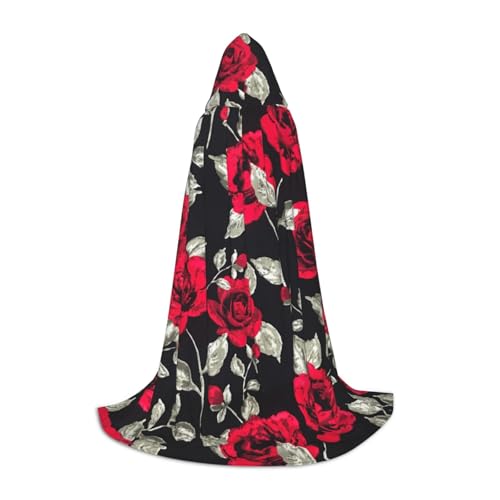 SABFWF Kapuzenumhang mit roter Rose für Herren, Zauberer-Umhang mit Kapuze, perfekt für Halloween und Cosplay von SABFWF