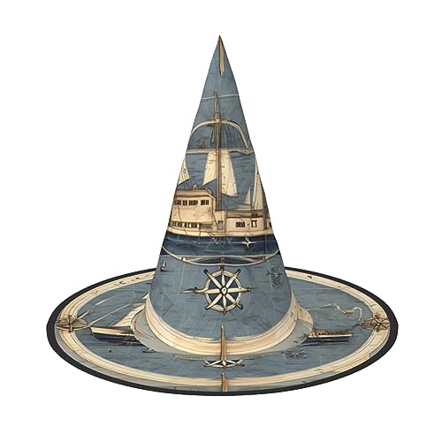 SABFWF Nautischer Segelboot-Karten-Druck, Hexenhut, Dekoration für Halloween, vielseitige Halloween-Hüte, faltbare Zaubererhüte, Hexenhüte SABFWF Nautischer Segelboot-Karten-Druck, Hexenhut, Dekoration für Halloween, vielseitige Halloween-Hüte, faltbare Zaubererhüte, Hexenhüte von SABFWF