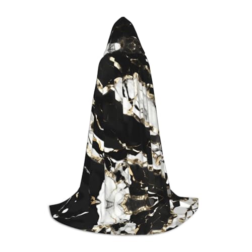 SABFWF Schwarz-weißer Kapuzenumhang mit Marmor-Textur, für Herren, Zauberer-Umhang mit Kapuze, perfekt für Halloween und Cosplay von SABFWF