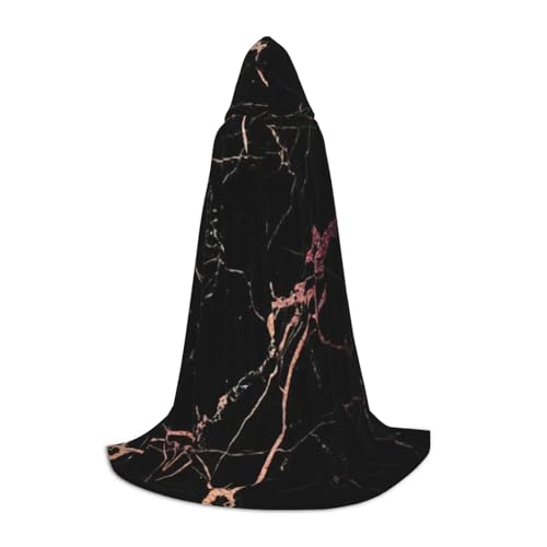 SABFWF Schwarzer, rotgoldener Marmor-Druck, Kapuzenumhang für Herren, Zauberer-Umhang mit Kapuze, perfekt für Halloween und Cosplay von SABFWF