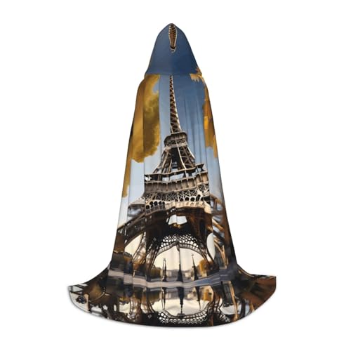 SABFWF Stadtbild Paris Eiffelturm Frankreich Druck Kapuzenumhang für Herren, Zauberer-Umhang mit Kapuze, perfekt für Halloween und Cosplay von SABFWF