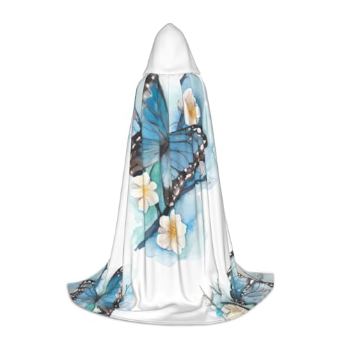 SABFWF Umhang mit Kapuze für Herren, Motiv: blauer Schmetterling auf Blüte, Zauberer-Umhang mit Kapuze, perfekt für Halloween und Cosplay von SABFWF