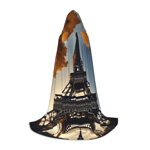 SABFWF Wunderschöner Eiffelturm-Umhang mit Paris-Druck, für Herren, Zauberer-Umhang mit Kapuze, perfekt für Halloween und Cosplay von SABFWF