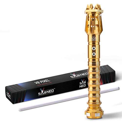 SABNEO Lichtschwert V8 Pixel – Dueling Light Sabers Neo – veränderbare Farben, Lichteffekte und Geräusche (Gold) von SABNEO