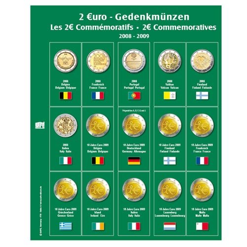 SAFE 7341-4 Premium Münzblätter Ergänzungsblätter Münzhüllen 7393 mit Vordruckblättern 2 Euro Münzen Gedenkmünzen 2009-2009 von SAFE