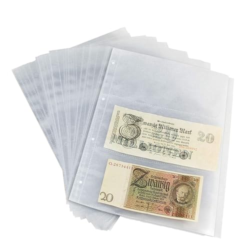 5er Pack SAFE 5483 Banknoten Hüllen - Banknotenhüllen - Ergänzungshüllen Banknoten Album - DIN A4 - mit 3 TASCHEN 97 x 220 mm GLASKLAR FÜR 6 BANKNOTEN - Zubehör FÜR ALLE SAFE RINGBINDER A4 - 480 - 481 - 4880 - 5100 - 5440 - 7921 - Ideal für grosse Banknoten + Geldscheine + Papiergeld + Notgeldscheine von SAFE