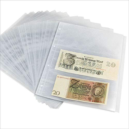 SAFE 15er Pack 5483 Banknoten Hüllen | Banknotenhüllen | Ergänzungshüllen Banknoten Album | DIN A4 | mit 3 Taschen 97 x 220 mm | glasklar | für 6 Banknoten von SAFE