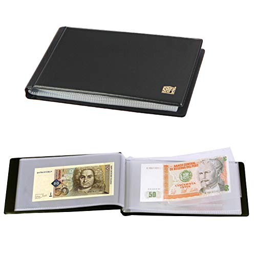 SAFE 226 Taschen-Banknotenalbum (schwarz) - Geldschein Aufbewahrung - mit 20 Seiten für 20/40 Banknoten max. 185 x 93 mm von SAFE
