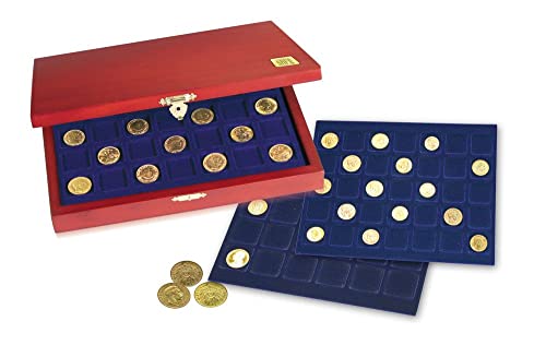SAFE 5894 Münzkassette aus Holz für 105 Stück 2 Euro Münzen | 3 herausnehmbare Tableaus | 255 x 210 x 40 mm von SAFE
