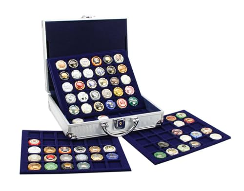 SAFE162 Aluminium-Koffer für 150 Champagnerkapseln | Inkl. 5 Blaue Velours-Tableaus | Mit Schloss & Tragegriff | Sammlerkoffer | 250 × 215 × 70 mm von SAFE