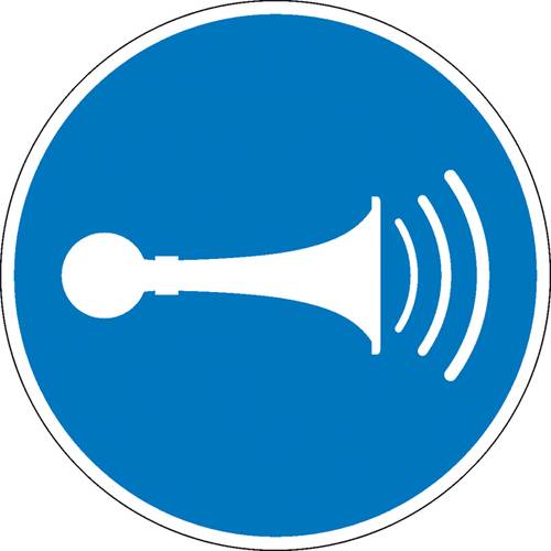 Gebotsschild Akustisches Signal geben Folie selbstklebend (Ø) 100mm ISO 7010 von SAFETYMARKING