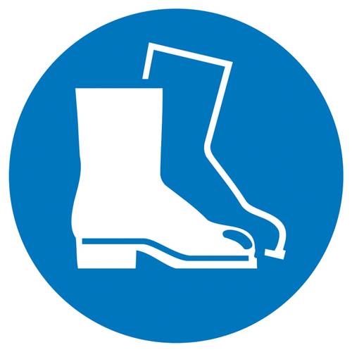 Gebotsschild Fußschutz benutzen Aluminium (Ø) 100mm ISO 7010 1St. von SAFETYMARKING