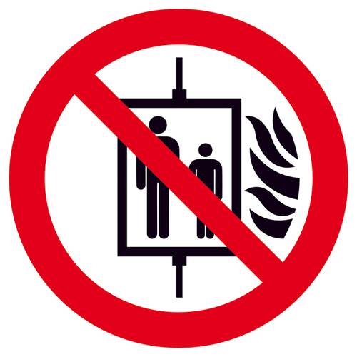 Verbotsschild Aufzug im Brandfall nicht benutzen Folie selbstklebend (Ø) 100mm ISO 7010 1St. von SAFETYMARKING