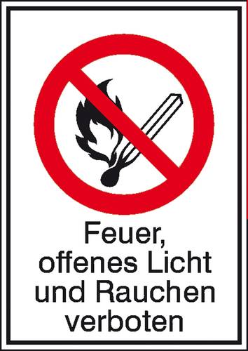 Verbotsschild Feuer, offenes Licht und Rauchen verboten Folie selbstklebend (B x H) 131mm x 185mm IS von SAFETYMARKING