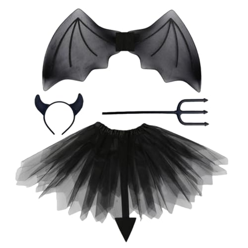 SAFIGLE 1 Satz Dämonen Flügel Set Kostüm Web-shooter Schröckenfux Schminksets Anzugtasche Zubehör Make-up-set Stirnbänder Schminkset Halloween Deko Black Plastik von SAFIGLE