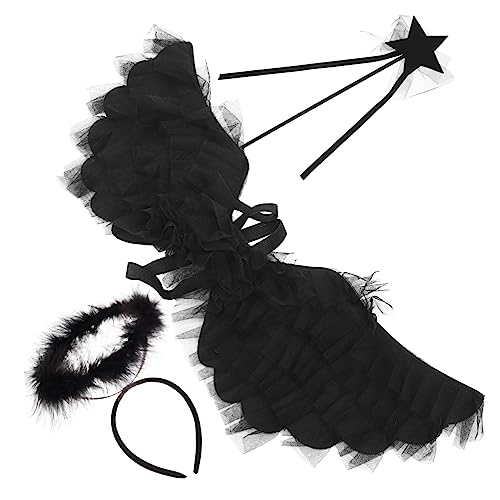 SAFIGLE 1 Satz Engelsflügel-Set Engelsflügel für Cosplay Engelsflügel für Party Engelskostüme für Frauen Engelsflügel zum Verkleiden Engelsflügel für Halloween Gittergewebe Black von SAFIGLE