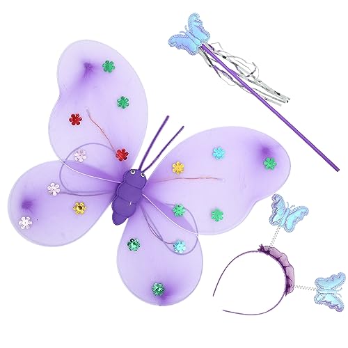 SAFIGLE 1 Satz Flügel Schmetterling Ballon Cosplay-fee-kostüm Cosplay-kleidung Für Mädchen Feenstab Fee Zauberstab Stirnband Violett Stoff von SAFIGLE
