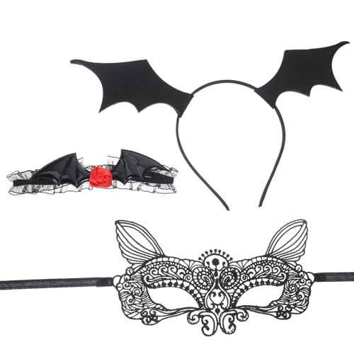 SAFIGLE 1 Satz Halloween Fledermaus Kostümset mit Spitzenmaske Choker Halskette und Haarband Teiliges Set für Damen für Karneval Cosplay und Halloween Feiern SAFIGLE 1 Satz Halloween Fledermaus Kostümset mit Spitzenmaske Choker Halskette und Haarband Teiliges Set für Damen für Karneval Cosplay und Halloween Feiern von SAFIGLE