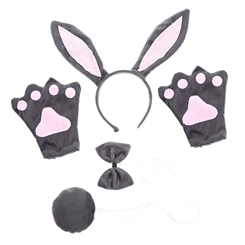 SAFIGLE Kaninchen Ohr Stirnband Satz für Cosplay Tierkostüm Zubehör mit Fliege und Handschuhen für Halloween und Karneval von SAFIGLE