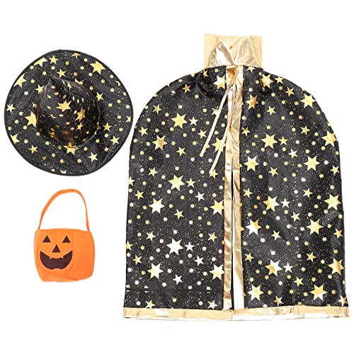 SAFIGLE 1 Satz Halloween Kostümset Teiliges Set mit Kürbiskopf Hut Dekorativem Kürbis Korb und Sternen Cape für Cosplay Halloween Feiern und Kostüm Events von SAFIGLE