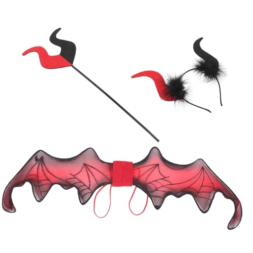 SAFIGLE 1 Satz Halloween Teufelshörner Haarreifen Set Teiliges Kostümzubehör mit Teufelshörnern Flügeln und Zauberstab für Halloween Party Cosplay und Kostüm Events von SAFIGLE