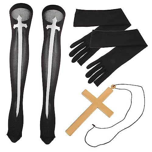 SAFIGLE 1 Satz Karnevalsnonnen-Set Hose Superheld Vlies Kopfbedeckung Kostüm Gemeinde Nonne liefert Nonne dekorativer Strumpf Overknee-Socken extra lang über Kniestrümpfe Tuch von SAFIGLE