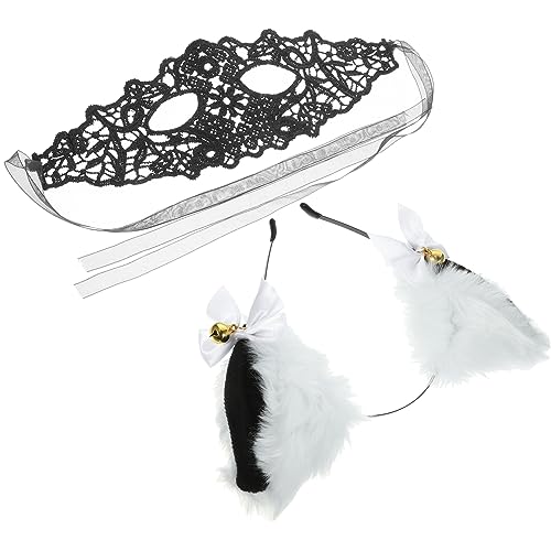 SAFIGLE 1 Satz Katzenohren Masken Set Halloween Tier Kopfband mit Spitzenmaske für Kostümparty Maskerade und Festivals Leicht und zu Tragen von SAFIGLE