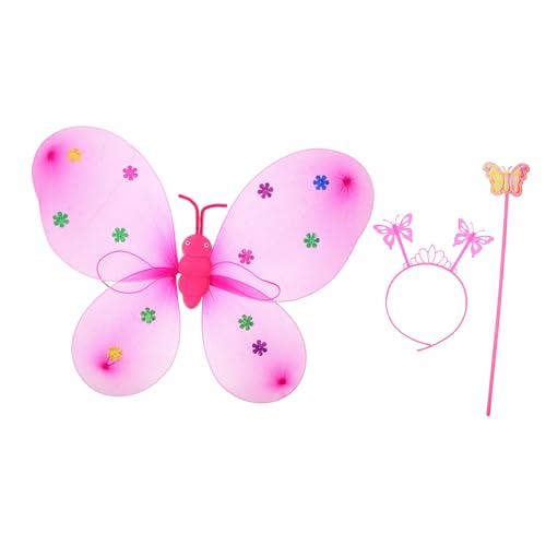 SAFIGLE 1 Satz Kostüm Flügel fairy wand e girl kleidung Schmetterlingsstab butterfly wings butterfly costume Schmetterlings-Stirnband für Cosplay Fee Zauberstab Stirnband Stoff Rosy von SAFIGLE