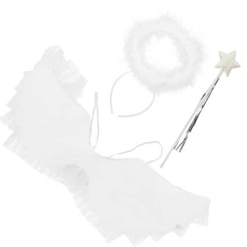 SAFIGLE 1 Satz Kostüm Set für Mädchen Teiliges Cosplay Outfit mit Flügeln Heiligenschein und Zauberstab für Halloween Geburtstagsfeiern und Bühnenaufführungen von SAFIGLE