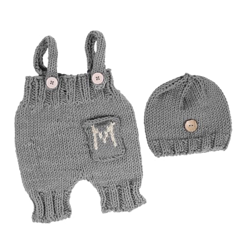 SAFIGLE 1 Satz Neugeborene Hosenträger Säuglingsfotohut Babyanzüge Babyshooting -Requisiten cute clothes cutecore clothes neugeborener fotohut -Fotoanzug Milch-Baumwoll-Material Grey von SAFIGLE