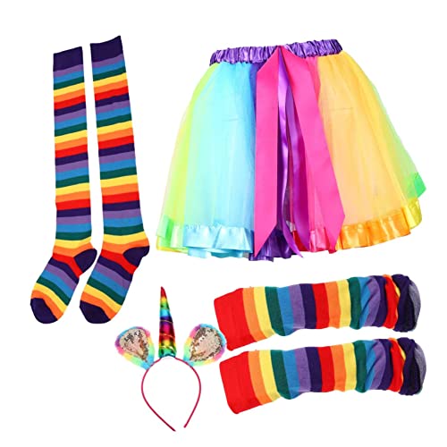 SAFIGLE 1 Satz Regenbogen-anzug Cosplay -requisite Cosplay-accessoire Für Erwachsene Regenbogen-kopfschmuck Rock Für Kostümparty Party-requisiten-dekore Tutu-rock Polyester (polyester) von SAFIGLE